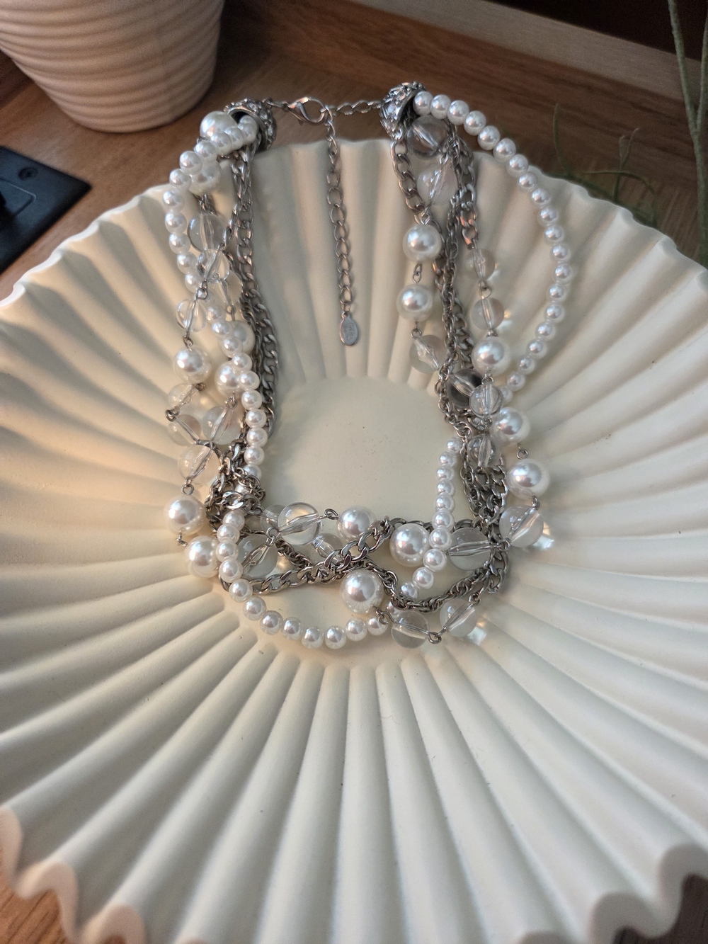 Cookie Lee White Pearl & Silver Multi-Strand Necklace